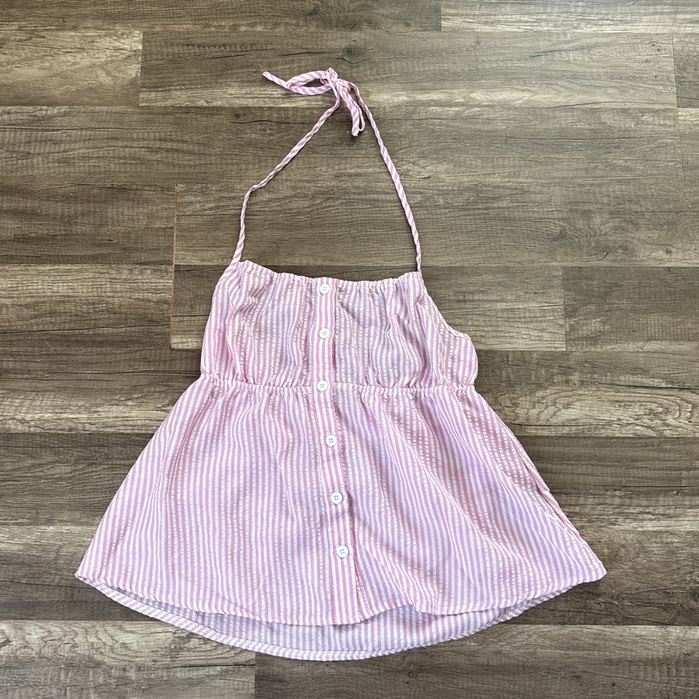 Brandy Melville Pink and White Seersucker Crop Top
